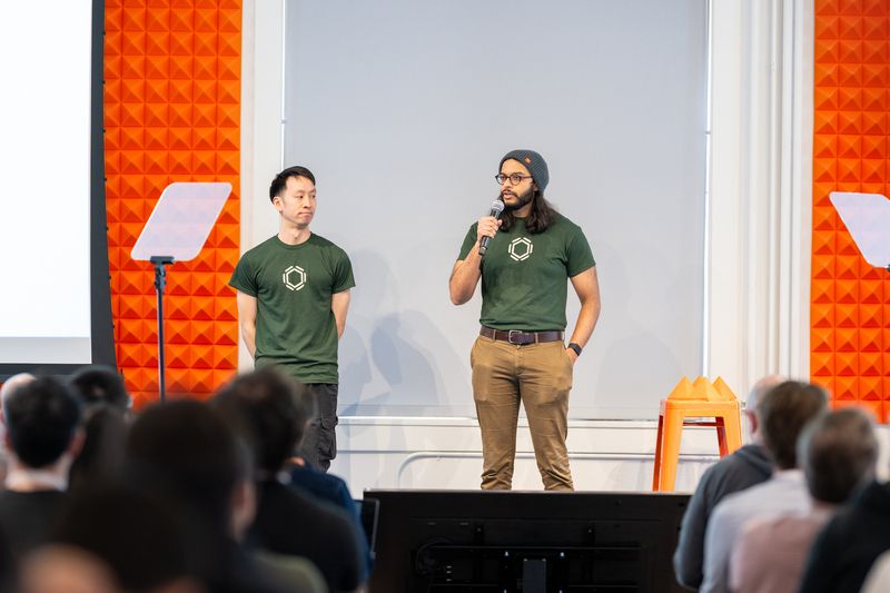 Mihir and Derrick presenting at Y Combinator Demo Day
